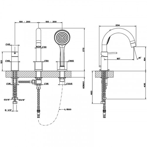 Смеситель на борт ванны Gessi Emporio Via tortona 18637#299 Черный матовый
