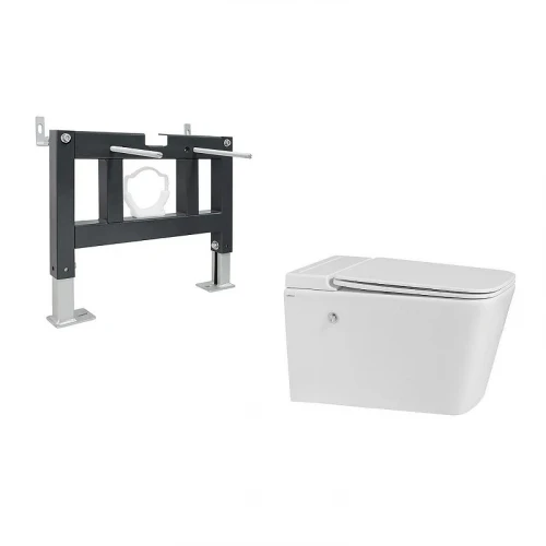 Комплект унитаза с инсталляцией Abber Rechteck AC1202P-AC0101P цвет Белый с сиденьем Микролифт