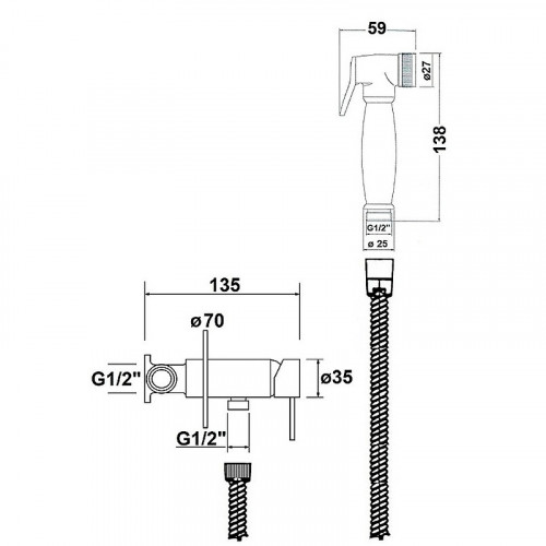 Гигиенический душ со смесителем AQUAme Retro AQM6010CR Хром латунь на стену