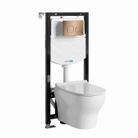 Комплект унитаза с инсталляцией WasserKRAFT Aller 10TLT.010.ME.RG02.H001 цвет Белый с сиденьем Микролифт и клавишей смыва цвет Розовое золото