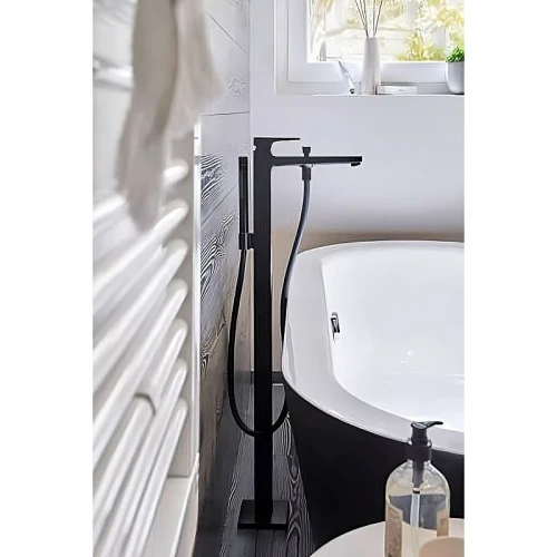 Смеситель для ванны Hansgrohe Metropol 32532670 Черный матовый латунь однорычажный на пол с аэратором, с держателем для душа, с душевым гарнитуром