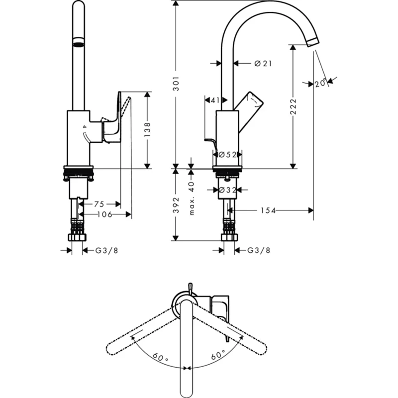 Смеситель для раковины Hansgrohe Rebris E 72576670 Черный матовый латунь