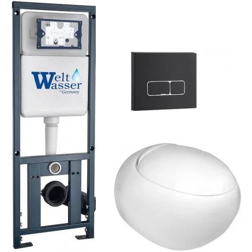Комплект унитаза с инсталляцией WeltWasser MARBERG 410 + JECKENBACH 004 GL-WT + MAR 410 SE MT-BL 10000010723 цвет Белый глянцевый с сиденьем Микролифт и клавишей смыва цвет Черный матовый