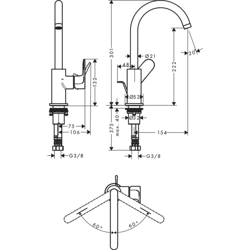Смеситель для раковины Hansgrohe Rebris S 72536000 Хром латунь