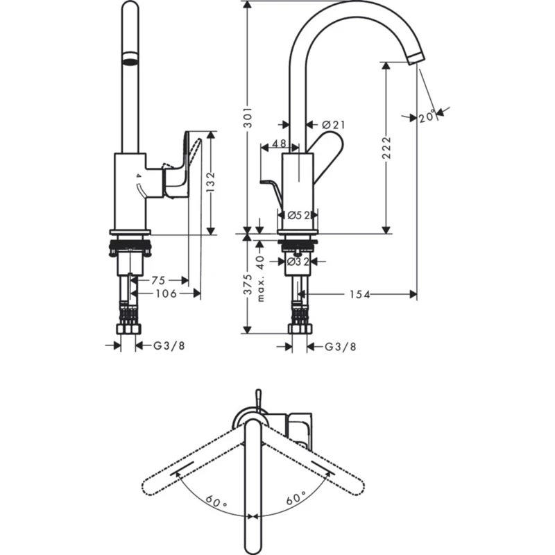 Смеситель для раковины Hansgrohe Rebris S 72536000 Хром латунь
