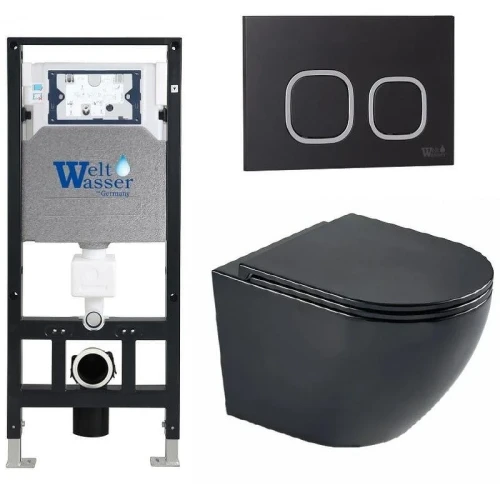 Комплект унитаза с инсталляцией WeltWasser AMBERG 506 + MERZBACH 043 MT-BL + AMBERG RD-BL 10000011340 цвет Черный матовый с сиденьем Микролифт и клавишей смыва цвет Черный