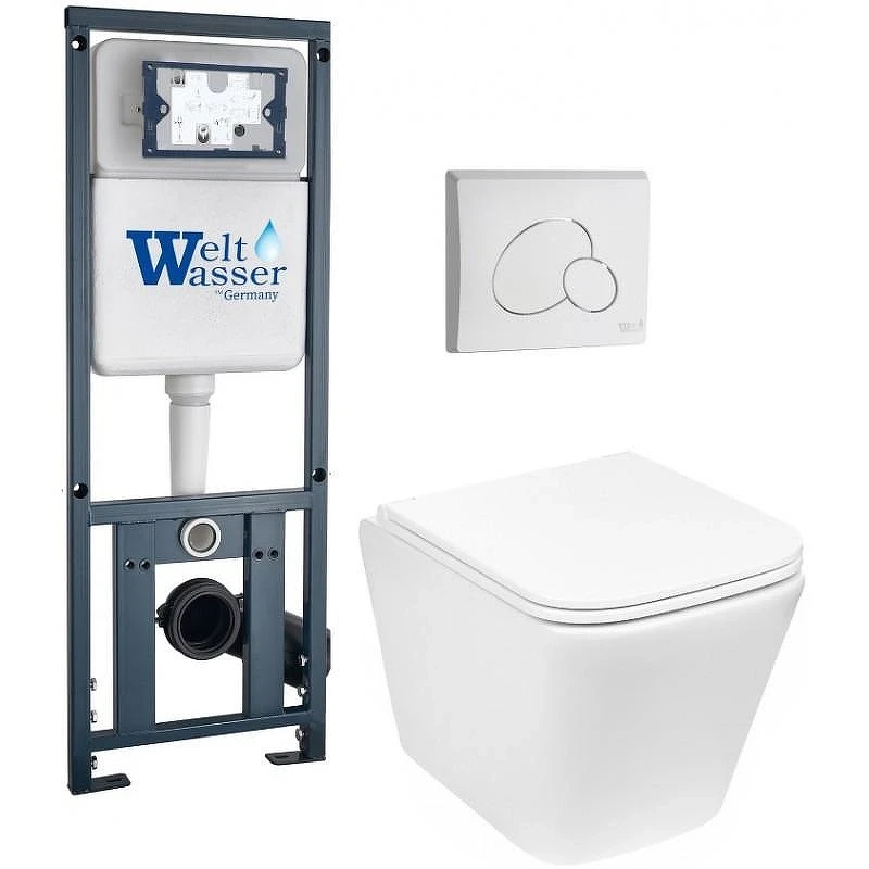 Комплект унитаза с инсталляцией WeltWasser MARBERG 410 + GELBACH 043 GL-WT + MAR 410 RD GL-WT 10000011872 цвет Белый глянцевый с сиденьем Микролифт и клавишей смыва цвет Белый глянцевый