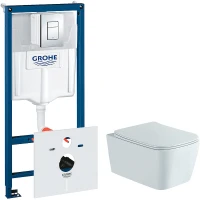 Комплект унитаза Aquatek Либра New AQ1148N-00 с инсталляцией Grohe Rapid SL 38775001 с сиденьем Микролифт и клавишей смыва Хром фарфор подвесной