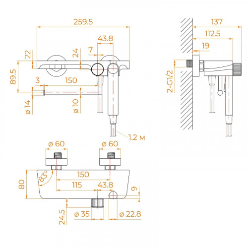 Гигиенический душ со смесителем RGW Shower Panels 581408220-01 цвет Хром