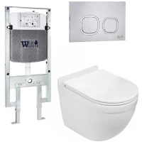 Комплект унитаза с инсталляцией WeltWasser AMBERG 497 ST + HEIMBACH 043 GL-WT + AMBERG RD-MT CR 10000012143 цвет Белый глянцевый с сиденьем Микролифт и клавишей смыва цвет Хром матовый