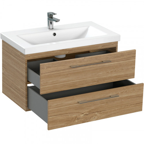 Тумба под раковину Cersanit Lara 80 64138 подвесная Орех МДФ / ЛДСП