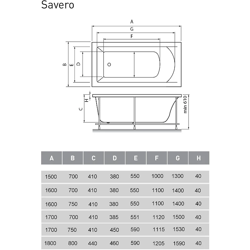 Акриловая ванна Vayer Savero 180x80 Гл000009147 без гидромассажа