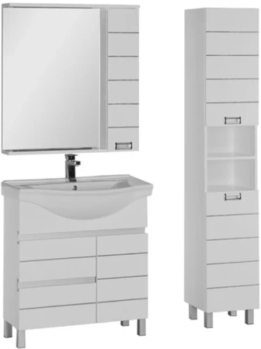 Зеркало со шкафом Aquanet Доминика 80 171081 с подсветкой R Белое МДФ / ЛДСП, стекло