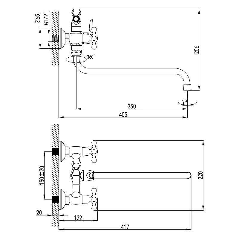 Смеситель для ванны Lemark Standard LM2151C универсальный Хром латунь на стену