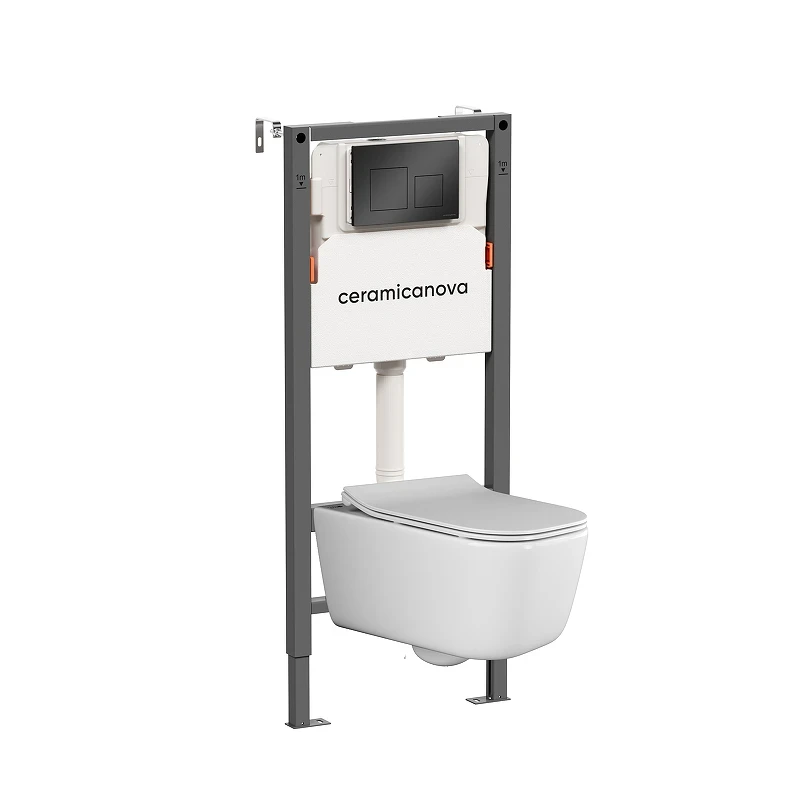 Комплект унитаза с инсталляцией Ceramicanova New Day CN3005_121002MB цвет Белый с сиденьем Микролифт и клавишей смыва цвет Черный матовый