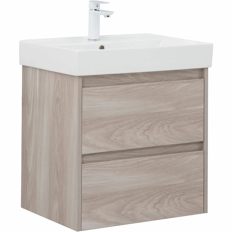 Тумба с раковиной Aquanet Nova Lite 60 305236 подвесная Орех светлый МДФ / ЛДСП