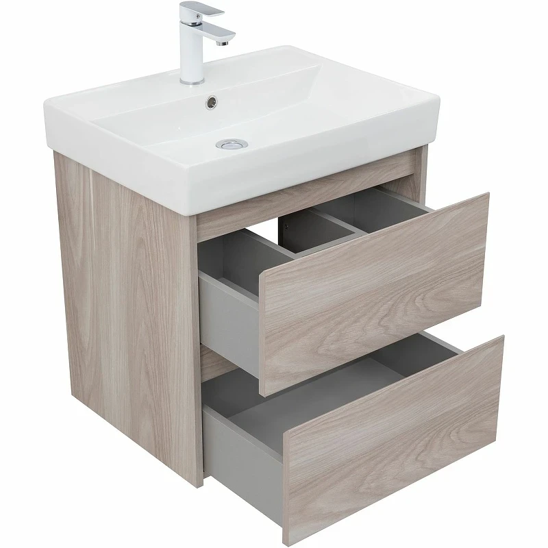 Тумба с раковиной Aquanet Nova Lite 60 305236 подвесная Орех светлый МДФ / ЛДСП