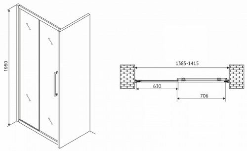 Душевая дверь Abber Schwarzer Diamant 140 AG30140H профиль Хром стекло прозрачное