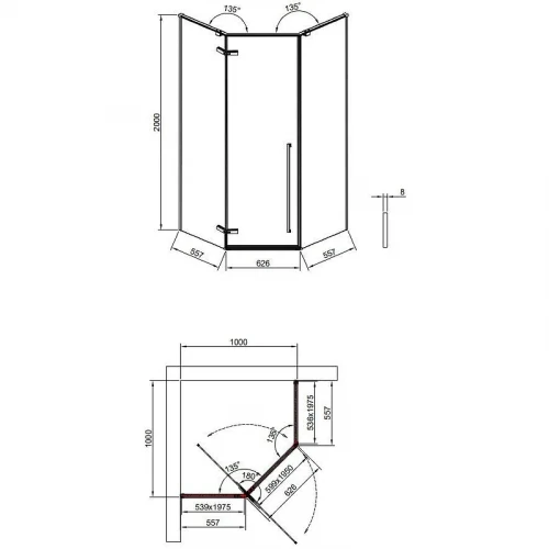 Душевой уголок Timo TTSSP-100/13C-8 1000x1000x2000 T67 распашной профиль Никель стекло прозрачное