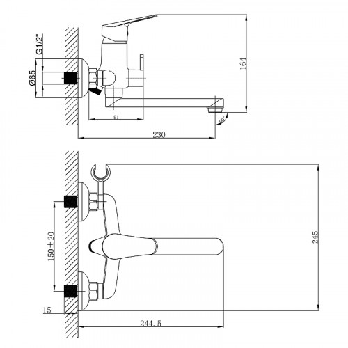 Смеситель для ванны Lemark Partner LM6513C универсальный Хром латунь на стену