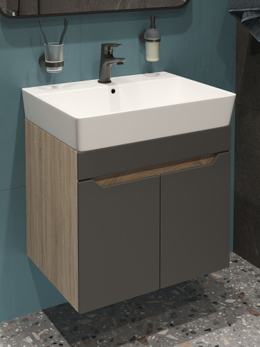 Тумба с раковиной DIWO Архангельск 60 1108043 подвесная цвет Дуб сонома, Антрацит