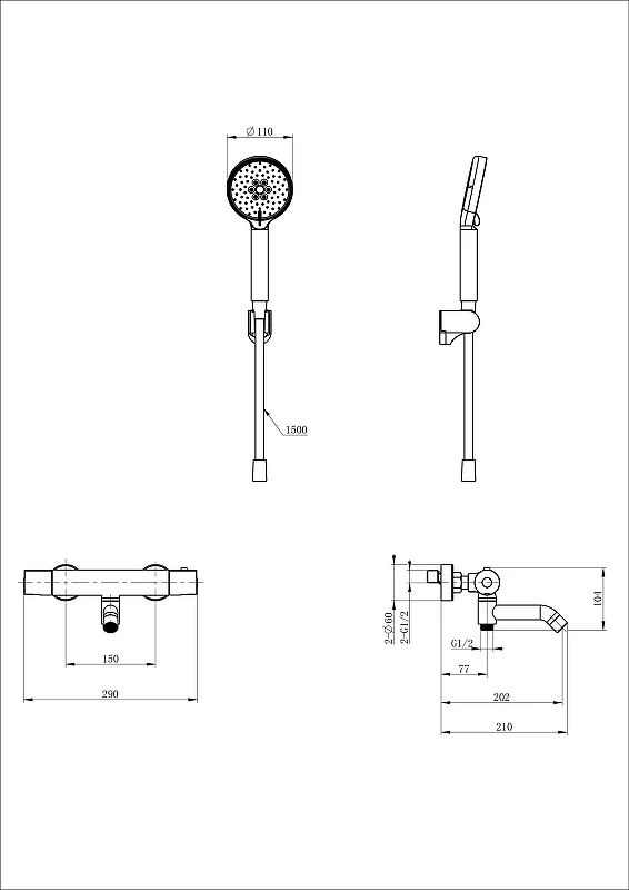 Смеситель для ванны Wonzon & Woghand WW-B3029-A1-MB с термостатом цвет Черный матовый
