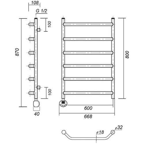 Электрический полотенцесушитель Domoterm Лаура П6 600x800 EL Золото нержавеющая сталь