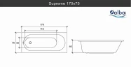 Акриловая ванна Alba Spa Supreme 170х75 ВПР041000200 цвет Белый глянцевый