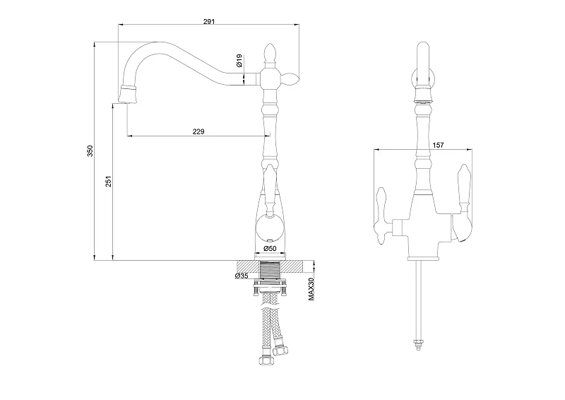 Смеситель для кухни Wonzon & Woghand WW-88458006-CR цвет Хром