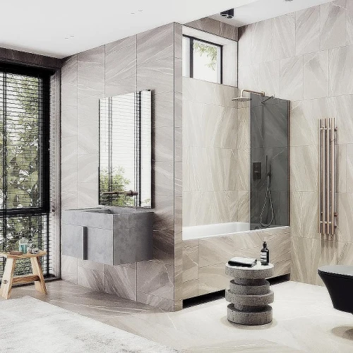 Шторка на ванну Maybah Glass MGV-83-2ш 900x1400 в широком профиле Бронза стекло графитовое