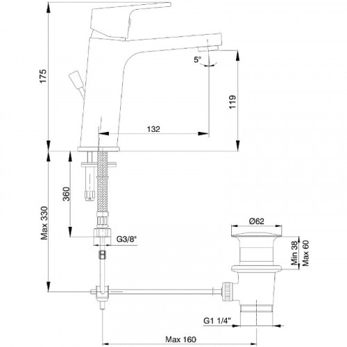 Смеситель для раковины E.C.A. Tiera 102188012EX Хром латунь
