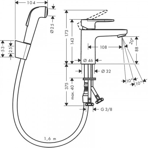 Смеситель для раковины Hansgrohe Vernis Blend 71215000 с гигиеническим душем Хром латунь