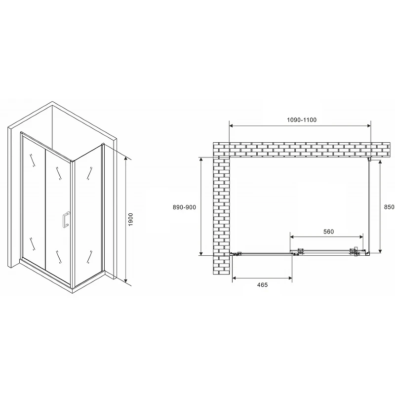Душевой уголок Abber Schwarzer Diamant 110x90 AG301105-S905 профиль Хром стекло прозрачное