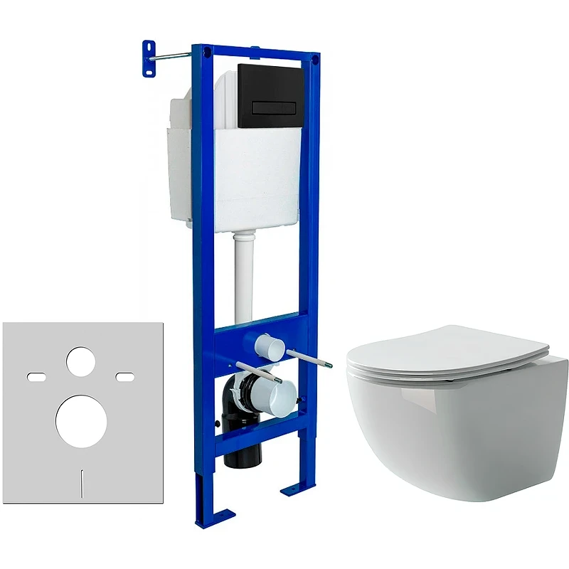 Комплект унитаза Ceramicanova Forma CN3009 с инсталляцией Berges Atom 410 040340 с сиденьем Микролифт и Черной матовой клавишей смыва фарфор подвесной