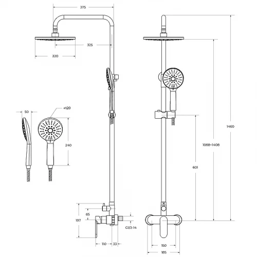 Душевая система Cezares Stylus STYLUS-CD-BORO Брашированное золото нержавеющая сталь на стену