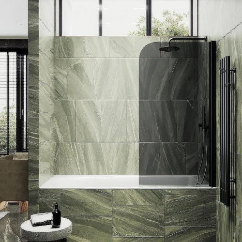 Шторка на ванну Maybah Glass MGV-623-6 800x1400 поворотная на монопетле Черный стекло графитовое