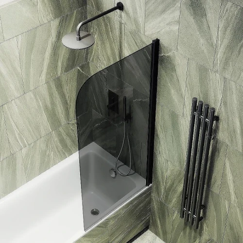 Шторка на ванну Maybah Glass MGV-623-6 800x1400 поворотная на монопетле Черный стекло графитовое
