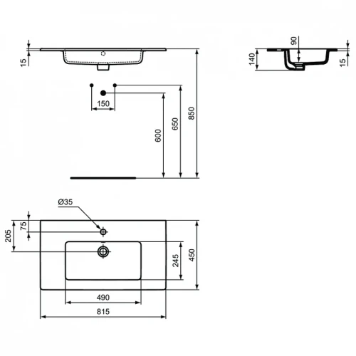 Мебельная раковина Ideal Standard Tempo 82 E066901 цвет Euro White / Евробелый
