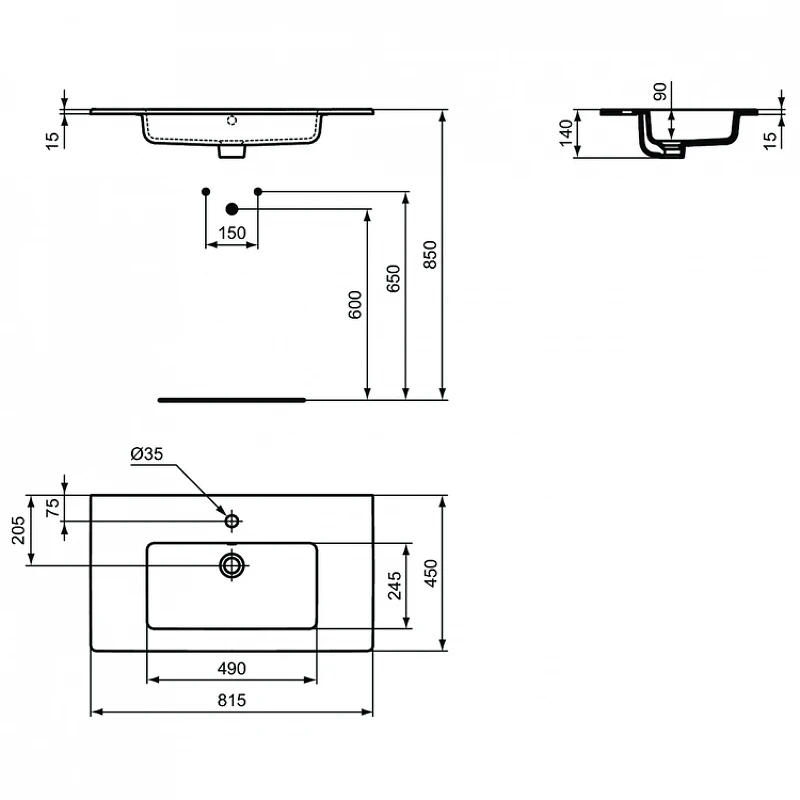 Мебельная раковина Ideal Standard Tempo 82 E066901 цвет Euro White / Евробелый