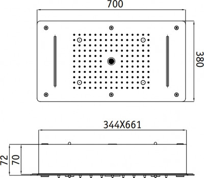 Верхний душ RGW Shower Panels SP-72 21140272-01 Хром нержавеющая сталь на потолок, встраиваемый