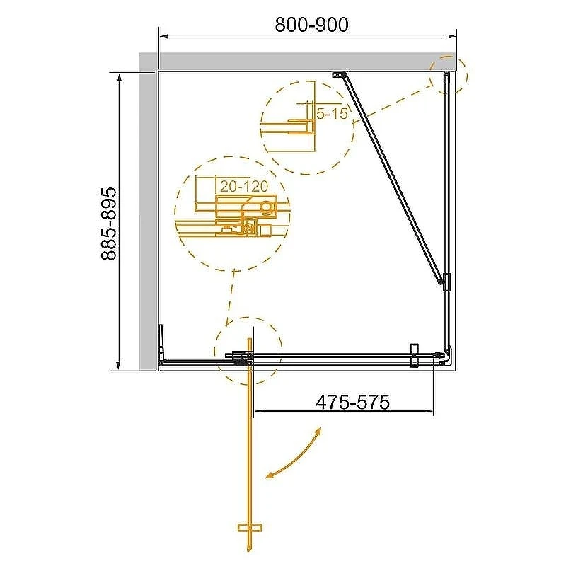 Душевой уголок Cezares Slider 90x90 SLIDER-AH-1-90-80/90-BR-BORO профиль Брашированное золото стекло бронзовое