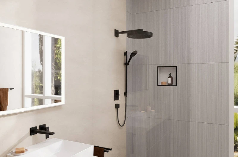 Кронштейн для верхнего душа Hansgrohe Square 27694670 Черный матовый латунь на стену