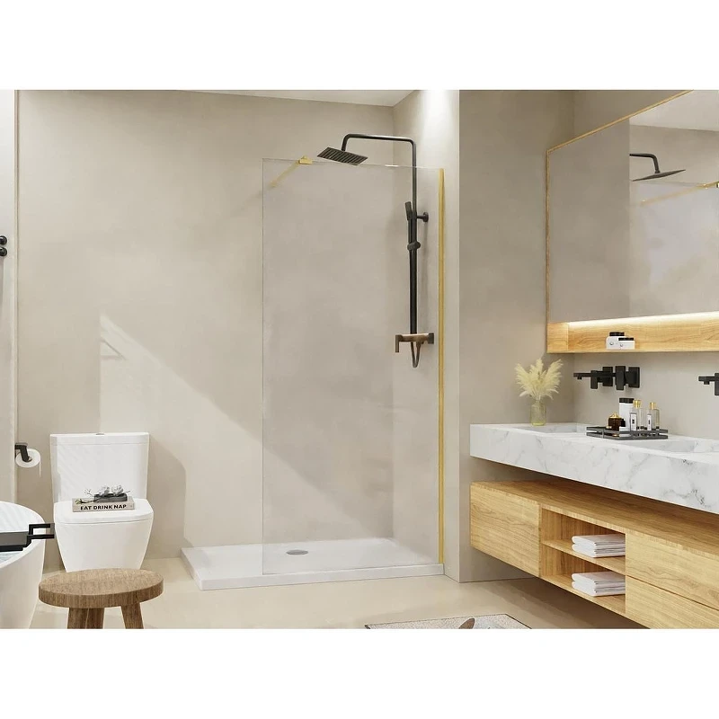 Душевая перегородка Azario Walk-In 110 AZ-251-110-BGL-CL профиль Брашированное золото стекло прозрачное