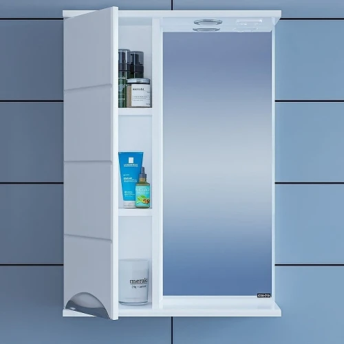 Зеркало со шкафом СанТа Родос 50 L 106013 с подсветкой Белое МДФ / ЛДСП, стекло