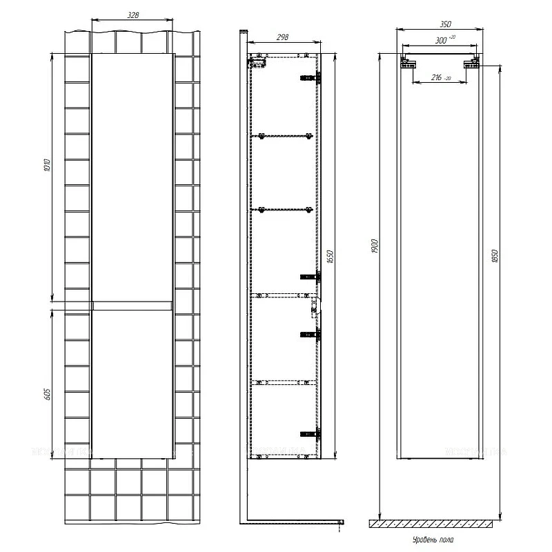 Шкаф пенал Creto Amelia 35 L 14-1036G подвесной Антрацит Белый МДФ / ЛДСП