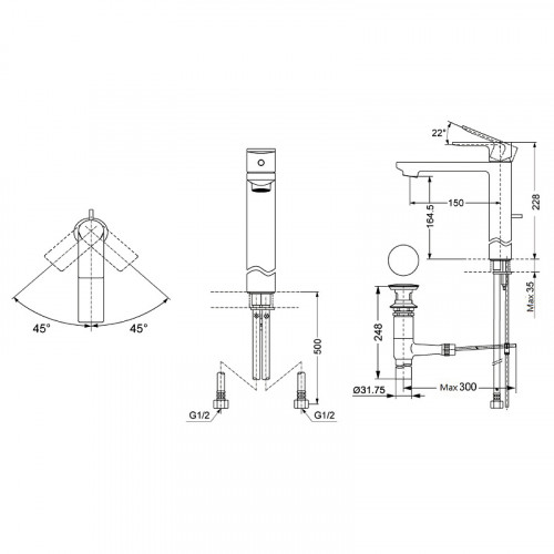 Смеситель для раковины Toto MH Series DL368-1 с донным клапаном Хром латунь