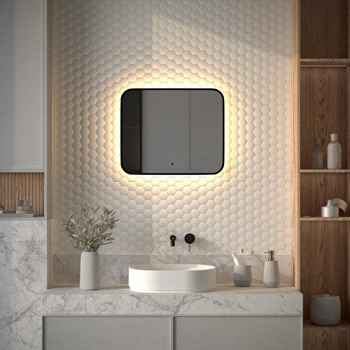 Зеркало Defesto Aura 60х50 DF 2973RH с подсветкой 19W-3000K/ИК - выключатель/Теплый белый свет/Черная рама