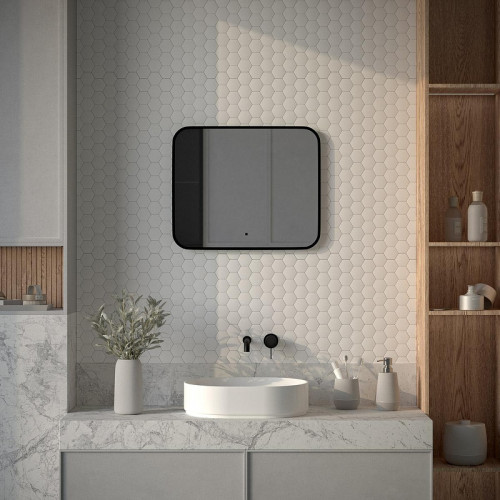 Зеркало Defesto Aura 60х50 DF 2973RH с подсветкой 19W-3000K/ИК - выключатель/Теплый белый свет/Черная рама