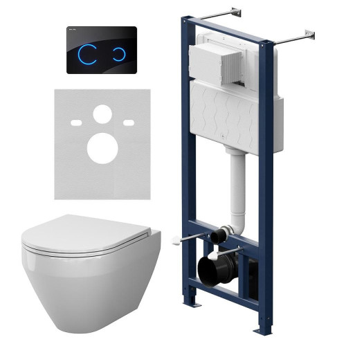 Унитаз с инсталляцией AM.PM Spirit V2.0 Aquaspin IS450B38.701900 цвет Белый с сиденьем Микролифт и клавишей смыва цвет Черный