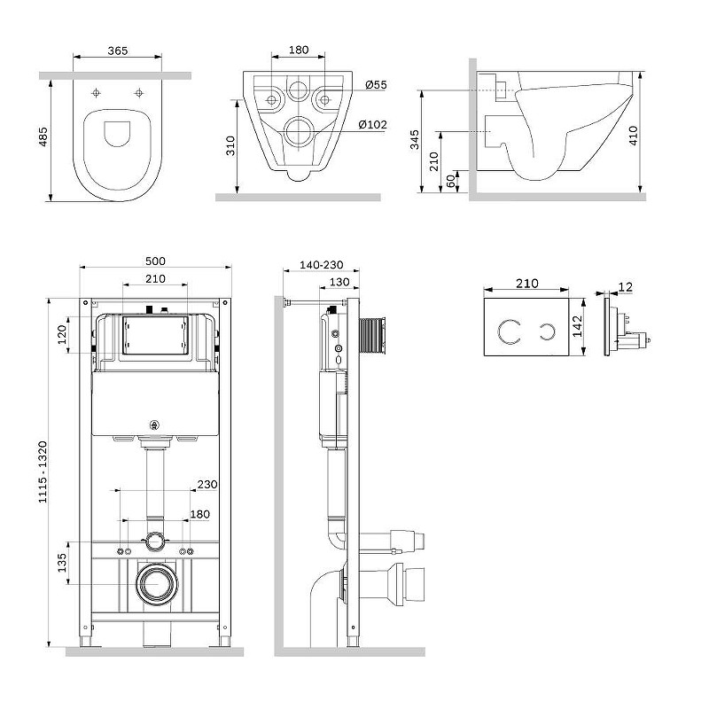 Унитаз с инсталляцией AM.PM Spirit V2.0 Aquaspin IS450B38.701900 цвет Белый с сиденьем Микролифт и клавишей смыва цвет Черный